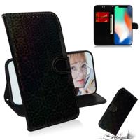 Voor iPhone X/XS effen kleur kleurrijke magnetische Buckle horizontale Flip PU lederen draagtas met houder & kaartsleuven & portemonnee & Lanyard (zwa