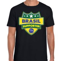 Brazilie / Brasil schild supporter t-shirt zwart voor heren - thumbnail