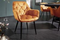 Design stoel MILANO mosterdgeel fluweel met Chesterfield quilting - 41179