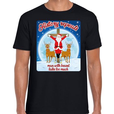 Fout kerst t-shirt history repeats zwart voor heren Fout kerst t-shirt history repeats zwart voor heren