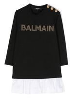 Balmain Kids robe-sweat à logo strassé - Noir - thumbnail