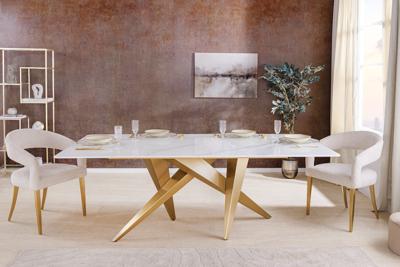 Design eettafel ART LIVING 200cm wit marmer keramiek metaal geborsteld champagne goud - 46202