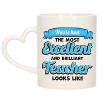 Cadeau koffie/thee mok - excellent leraar/mentor - blauw - keramiek - 300 ml