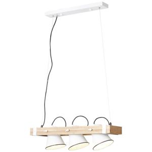 Brilliant Retro hanglamp Plow 3-lichts wit met hout 82173/05