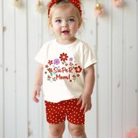 Baby Girls 2pcs Set Round Neck Short Sleeve T-Shirt And Leggings, Casual & Minimalist Multicolor6