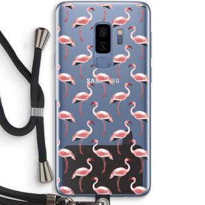 Flamingoprint groen: Samsung Galaxy S9 Plus Transparant Hoesje met koord