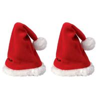 Mini kerstmuts - 2x - rood - 12 x 20 cm - polyester - voor knuffels/poppen