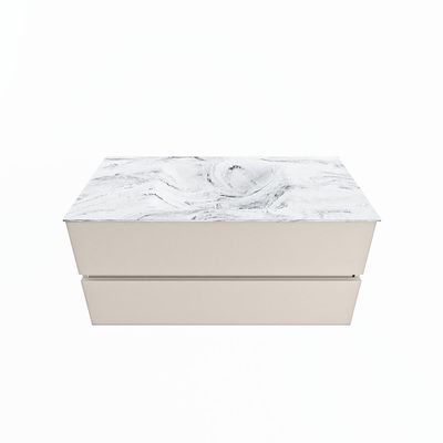 MONDIAZ VICA-DLUX 100cm badmeubel onderkast Linen 2 lades. Inbouw wastafel CLOUD midden zonder kraangat, kleur Glace.