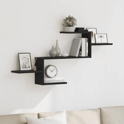 Wandplank Zwart Eiken 104x15x49 cm Bewerkt Hout