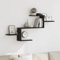 Wandplank Zwart Eiken 104x15x49 cm Bewerkt Hout