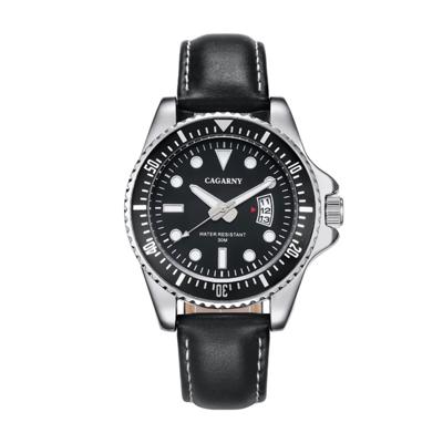 CAGARNY 6863 Fashion waterdichte Quartz beweging polshorloge met lederen Band(Black)