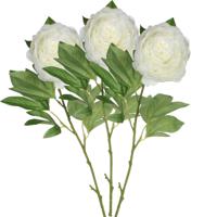 Kunstbloem pioenroos - 3x - Creme - 76 cm - polyester - decoratie bloemen