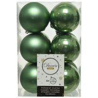12x Kunststof kerstballen glanzend/mat salie groen 6 cm kerstboom versiering/decoratie   - - thumbnail