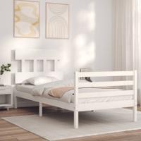 Bedframe met hoofdbord massief hout wit 90x200 cm