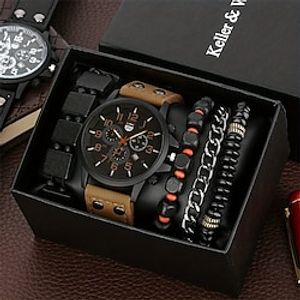 Keller Weber 5 stks horloges armband set luxe mannen quartz horloges lederen band fahsion casual horloge voor mannen cadeau voor vriendje Lightinthebox