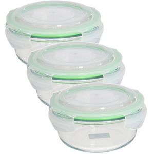 Set van 3x stuks bewaarbakje/vershoudbakje rond met deksel 1750 ml ovenbestendig glas