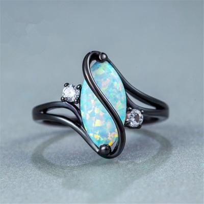 S vorm opaal steen zwarte kleurringen mode-sieraden voor vrouwen ring maat: 6 (zwart)