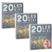 Cepewa set van 3x stuks draadverlichting lichtsnoer met 20 lampjes warm wit op batterij 220 cm met t - Lichtsnoeren - thumbnail