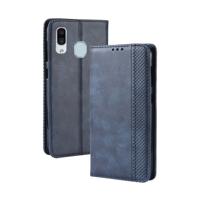 Magnetische gesp retro Crazy Horse textuur horizontale Flip lederen case voor Galaxy A20e met houder & card slots & fotolijst (blauw)