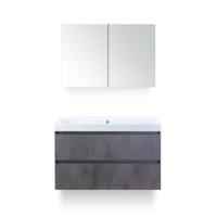 Maxx XL Badmeubelset 100 cm - Beton Antraciet - Wastafel Just Zonder kraangat - met Spiegelkast