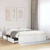 Bedframe met hoofdeinde bewerkt hout wit 150x200 cm