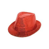 Rood trilby glitter party verkleed hoedje met pailletten - thumbnail