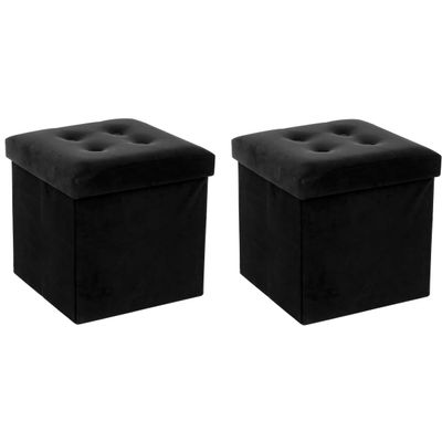 Poef/hocker - 2x - opbergbox - zwart - kunststof/mdf - 38 x 38 cm - opvouwbaar