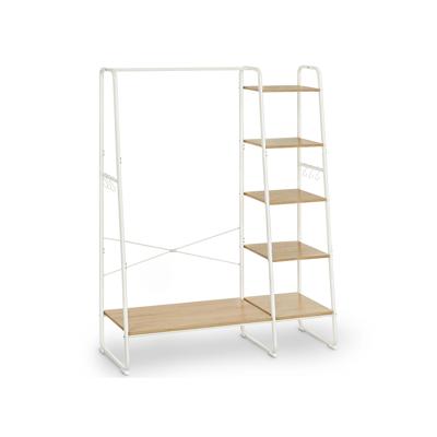 Kledingrek 5 niveaus open met kledingroede en schoenenrek, Eiken + Wit Kledingrek 5 niveaus open met kledingroede en schoenenrek, Eiken + Wit