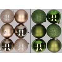 12x stuks kunststof kerstballen mix van champagne en appelgroen 8 cm - Kerstbal - thumbnail