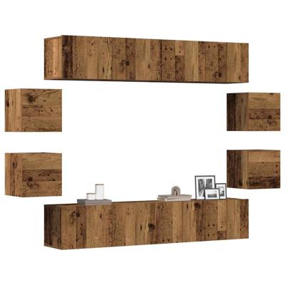 8-delig Tv-meubelset wandmontage bewerkt hout oud houtkleurig