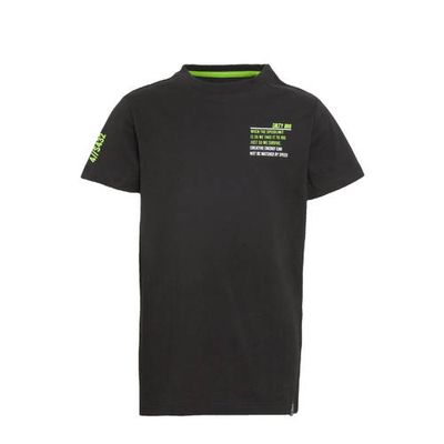 WE Fashion Salty Dog T-shirt met tekst zwart/geel