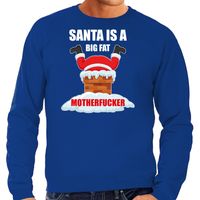 Foute Kersttrui / outfit Santa is a big fat motherfucker blauw voor heren - thumbnail