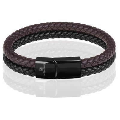 Memphis Dubbele leren armband Duo Color Zwart Bruin