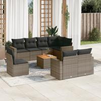 9-delige Loungeset met kussens poly rattan grijs