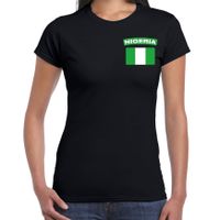 Nigeria t-shirt met vlag zwart op borst voor dames - thumbnail