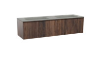 Balmani Forma zwevend badmeubel 180 x 55 cm amerikaans notenhout met Tablo Strada dubbele wastafel in composietmarmer zijdegrijs, Verticale symmetrische rechte ribbel