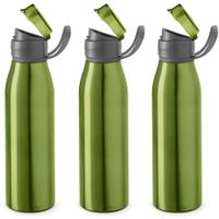 3x Stuks aluminium waterfles/drinkfles groen met klepdop en handvat 650 ml