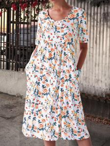 Women Floral Caftan Pockets Summer Weaving Dress