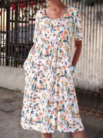 Women Floral Caftan Pockets Summer Weaving Dress - thumbnail