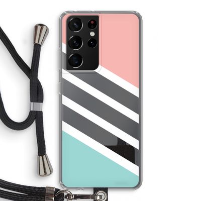 Strepen pastel: Samsung Galaxy S21 Ultra Transparant Hoesje met koord