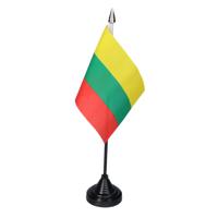 Vlag Litouwen tafelvlaggetjes - 1x stuks - 10 x 15 cm vlag - met zwarte standaard