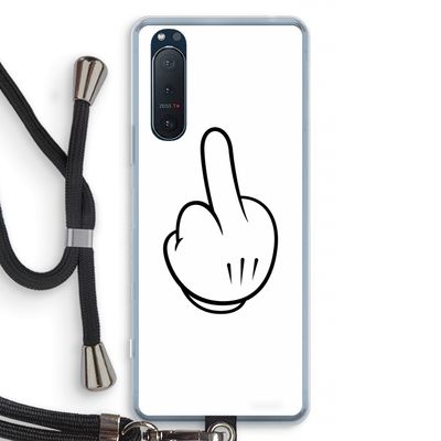 Middle finger white: Sony Xperia 5 II Transparant Hoesje met koord