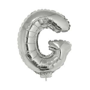 Zilveren opblaas letter ballon G op stokje 41 cm   -