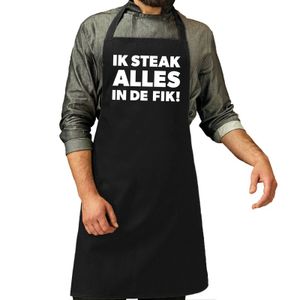 Vaderdag cadeau schort - Ik steak alles in de fik - barbecue/BBQ - zwart - keukenschort - heren