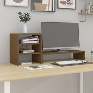 Monitorstandaard 81x20x30 cm massief grenenhout honingbruin