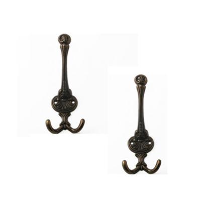 Kapstokhaken - 4x stuks - dubbele haak - garderobe - antiek bruin - 7,5 x 3 cm