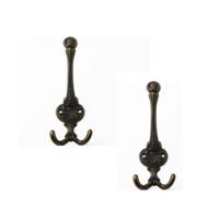 Kapstokhaken - 4x stuks - dubbele haak - garderobe - antiek bruin - 7,5 x 3 cm