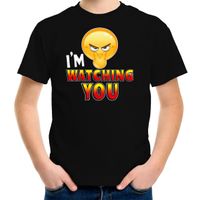 Funny emoticon t-shirt im watching you zwart kids