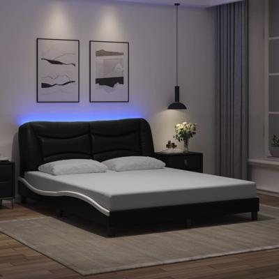 Bedframe met LED-verlichting kunstleer zwart en wit 160x200 cm