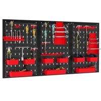 Metalen Gereedschapswand met 9-delige Opbergdozen & Gereedschapshouders & Haken Rood